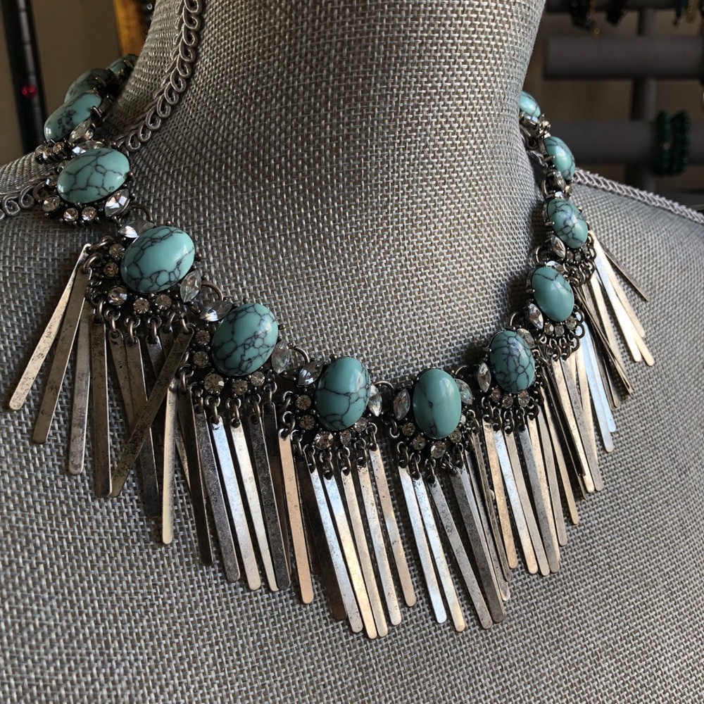 Baublebar turquoise and silver statement necklace